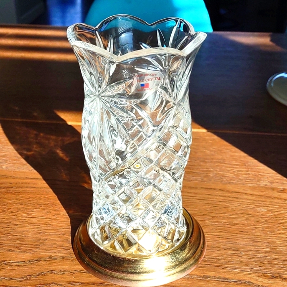Teleflora Crystal Taper Candle Holder Brass Base